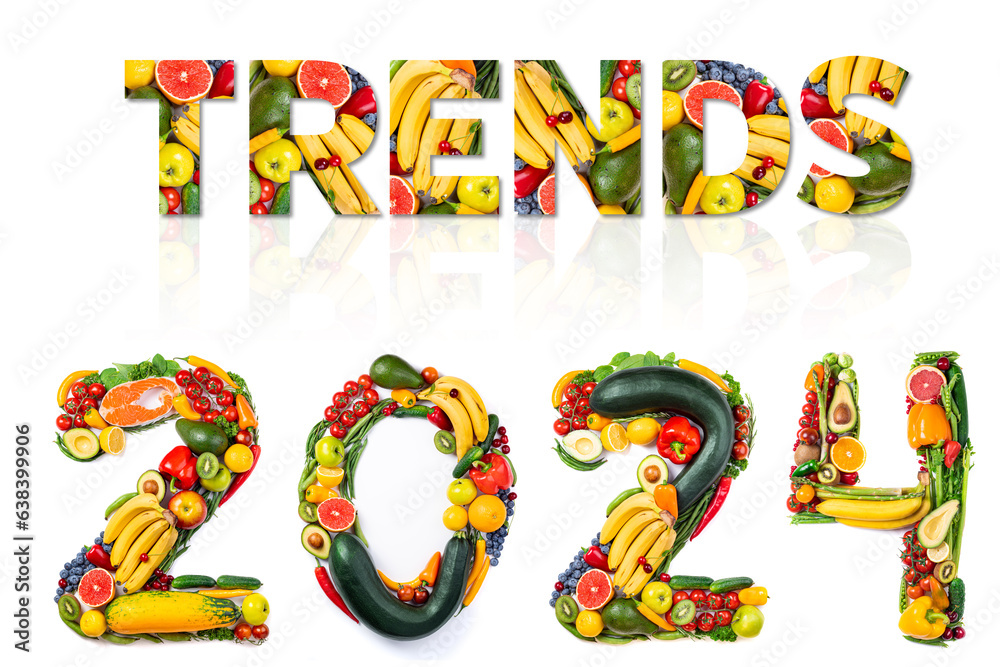 New year 2025 food trends. New year 2025 made of fruits and vegetables