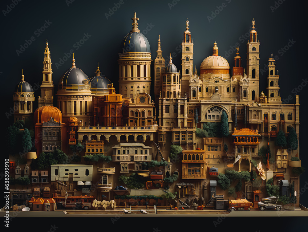 Obraz premium Madrid city scenery, concept of buildings, objects and infrastructure in the city. Generative AI
