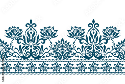 Ikat floral paisley embroidery.blue and white background.Ikat ethnic oriental pattern traditional.Aztec style abstract vector illustration.design for texture,fabric,clothing,wrapping,decoration,sarong