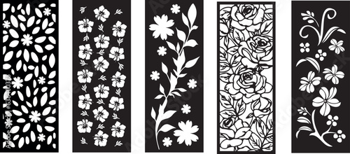 Decorative wall panels set, pattern with abstract flowers