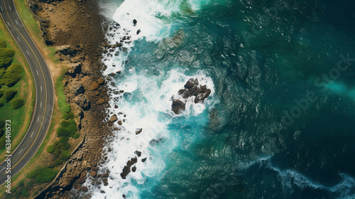 Top down aerial view of a Ocean Road in the summer time photo