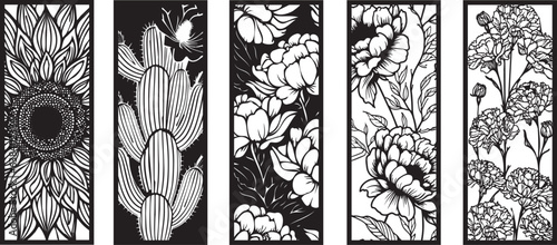 Set of laser cut panel with floral pattern.Borders, fence, screen cut templates