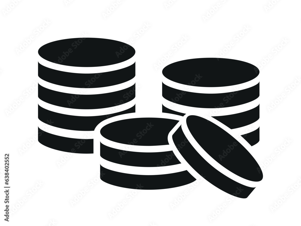Stack of gold coins, Black and White Money Coins Symbol Icon. Stack of gold coins, Black and White Money Coins Symbol Icon.