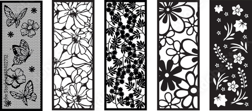Set of laser cut panel with floral pattern.Borders, fence, screen cut templates