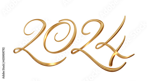 2024 gold fine calligraphic number on transparent background. PNG Realistic 2024 designs for Holiday cards and backgrounds for the new year or other important dates.