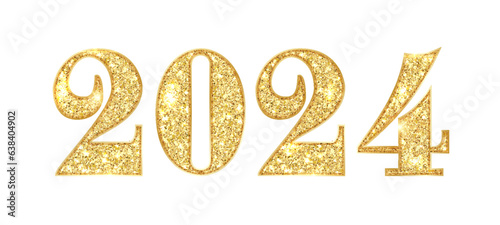 2024 gold glitter number on transparent background. Realistic 2024 designs for Holiday cards and backgrounds for the new year or other important dates. PNG