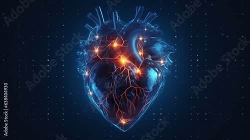Human heart  Polygonal technology heart  background. Low poly blue  health concept  Generative ai