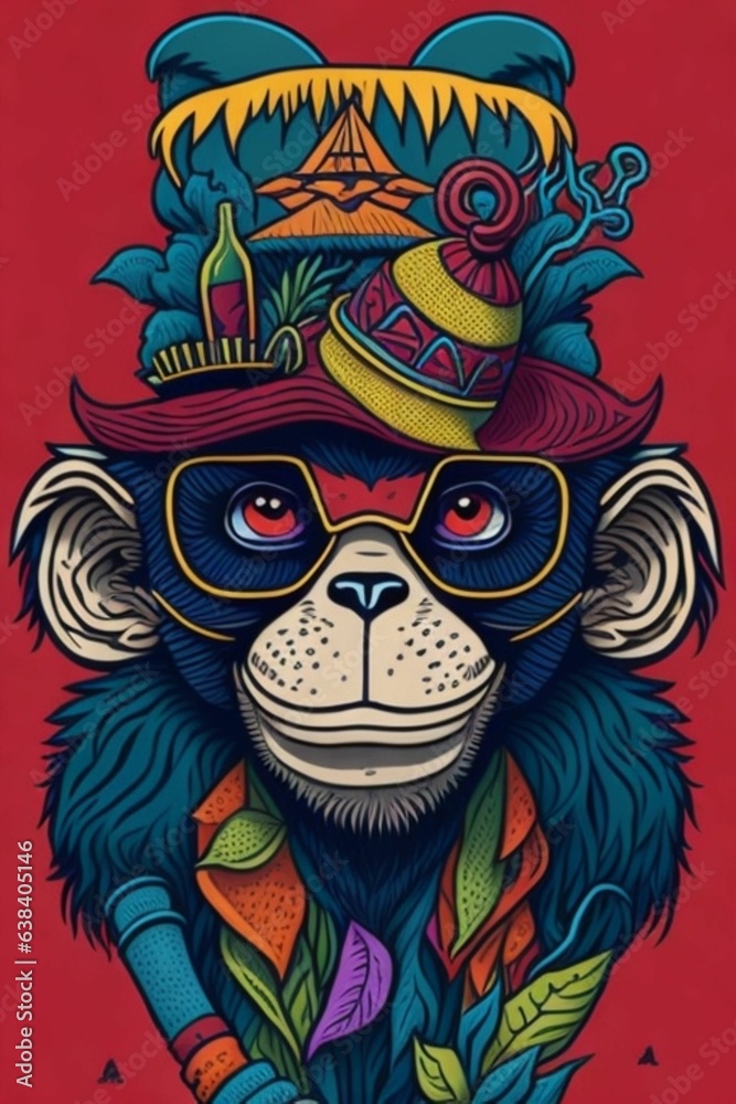 A detailed illustration of a Monkey for a t-shirt design, wallpaper, fashion