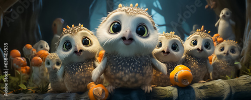 A group of little owls standing next to each other  ai generated 
