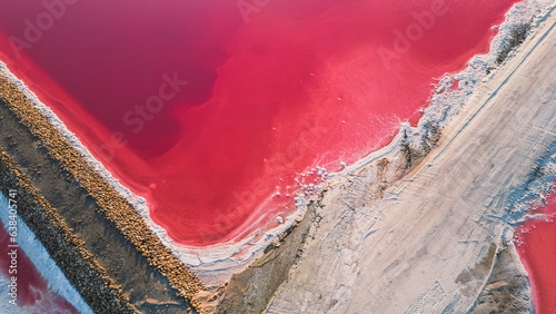 Fényképezés Aerial view of pink salt lake