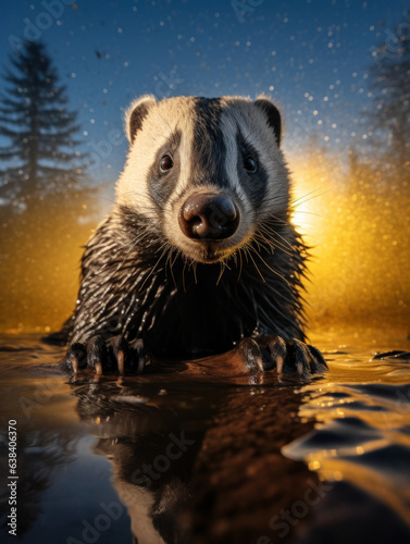 Badger in its Natural Habitat, Wildlife Photography, Generative AI