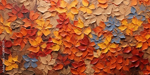 Fototapeta Naklejka Na Ścianę i Meble -  Generative AI, Closeup of impasto abstract rough autumn colors art painting texture, orange fall background