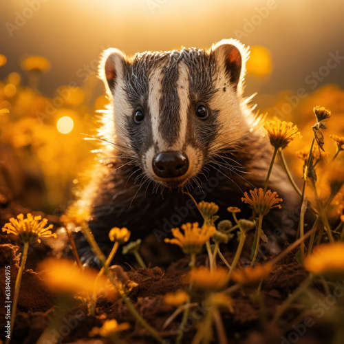 Badger in its Natural Habitat, Wildlife Photography, Generative AI