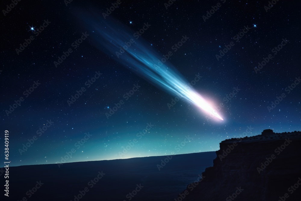 Witness the super bright comet rising in the night sky. This fantastic sight illuminates our night sky.

 Generative AI