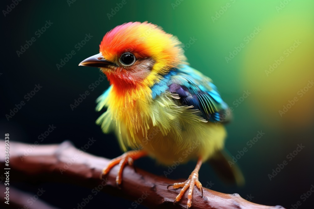 This cool and colorful bird is adorned with vibrant plumage that represents the beauty of nature. Its beauty brightens the heart and will greatly inspire those who love nature.

 Generative AI