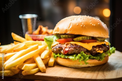 fresh burger and French fries made with quality ingredients. It's a mouthwatering combination for a delicious meal.
Generative AI
