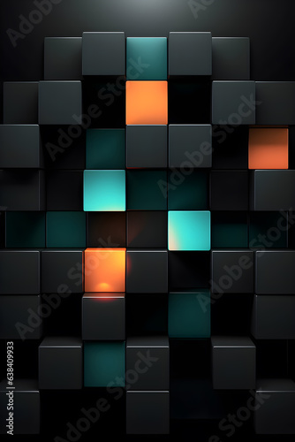 black abstract background with colored geometric cubes