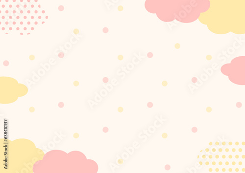 背景　雲と水玉ドット柄　ピンクと黄色