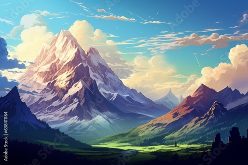 Mountains landscape anime visual novel game. Generate Ai