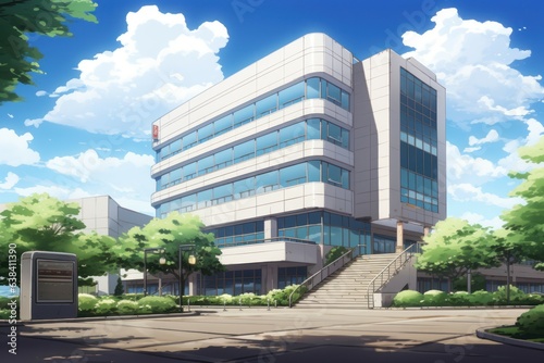 Office building concept anime visual novel game. Generate Ai
