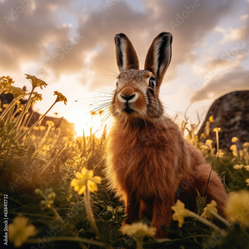 Hare in its Natural Habitat  Wildlife Photography  Generative AI