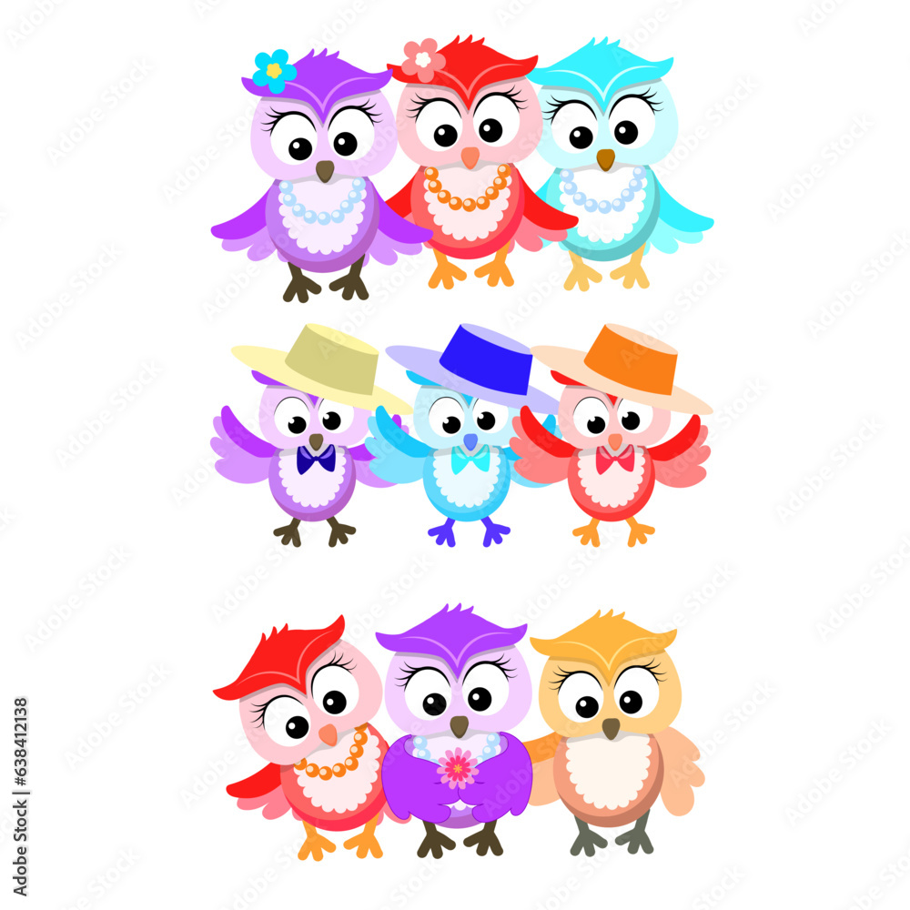 Cute Cartoon Owl with a floral wreath Cute Cartoon Owl with a floral wreath