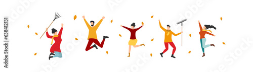 People are walking in the autumn park. Vector