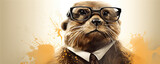 Illustration of funny mole with glasses funny suit, cartoon picture.