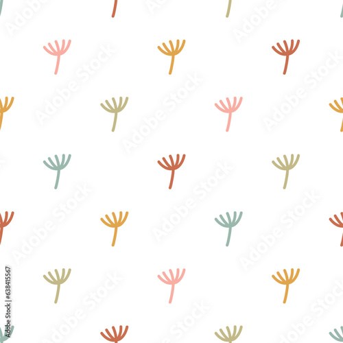 Simple floral seamless vector pattern. Cute scandi theme design. Doodle hand drawn background for kids room decor, nursery art, apparel, gift, fabric, textile, wrapping paper, wallpaper, packaging.