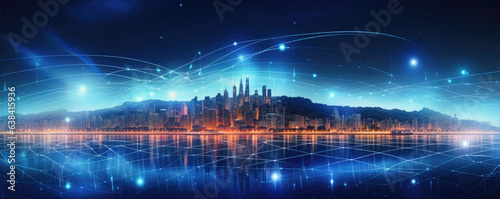 Smart city conection background. dark blu or red colors.