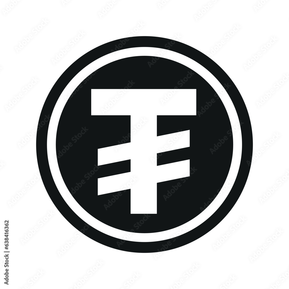 Mongolian tugrik coin symbol. black and white Flat currency icon. currency of The Mongolia. Vector illustration.
