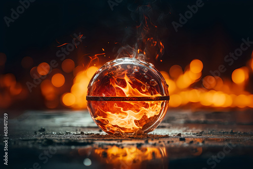 Crystal ball, Fireball, blury background with water, fire and water, ying yang, Generative AI