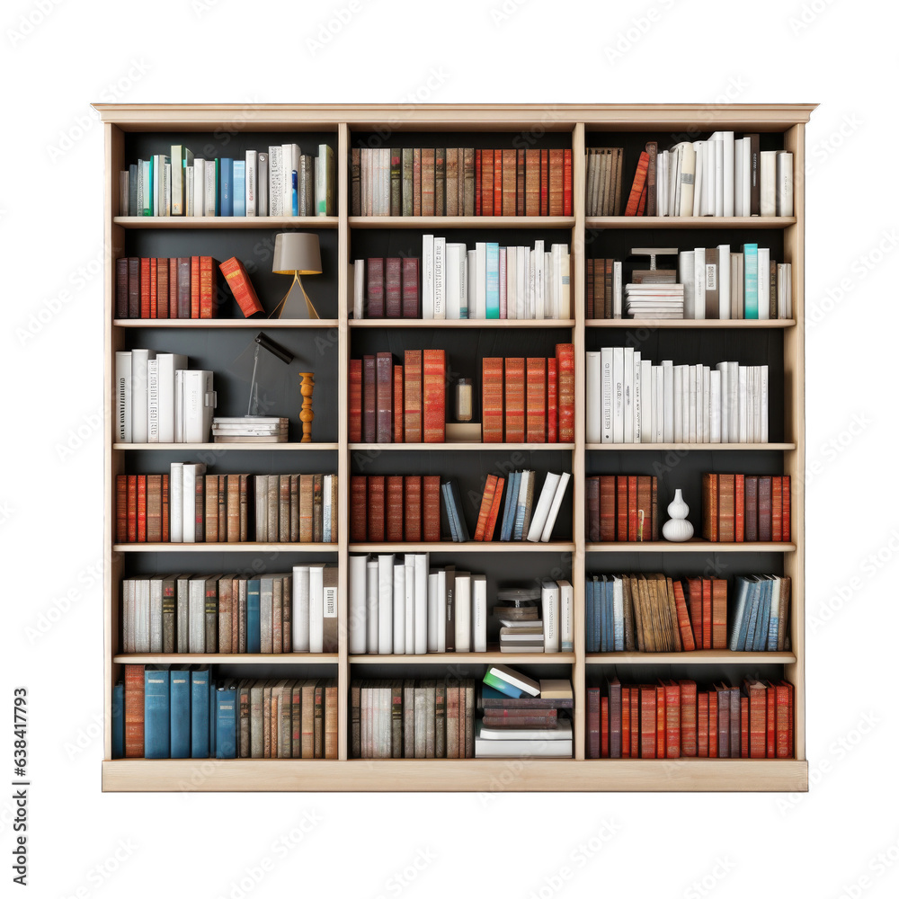 Library Bookshelf isolated on transparent background. Generative AI Library Bookshelf isolated on transparent background. Generative AI