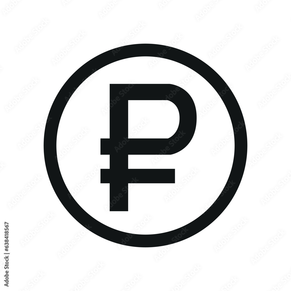 Russian Ruble coin symbol. black and white Flat currency icon. currency of The Russian Federation. Vector illustration. Russian Ruble coin symbol. black and white Flat currency icon. currency of The Russian Federation. Vector illustration.