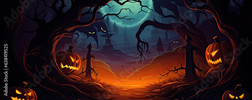 Halloweens and Pumpkin, Graveyard cemetery, Spooky or scary dark Night.