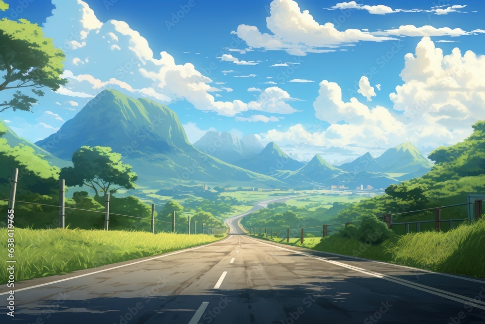 Road way anime visual novel game. Generate Ai - obrazy, fototapety, plakaty 
