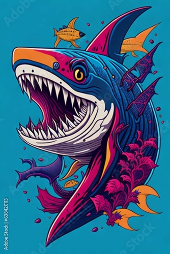 A detailed illustration of a Shark for a t-shirt design, wallpaper, fashion