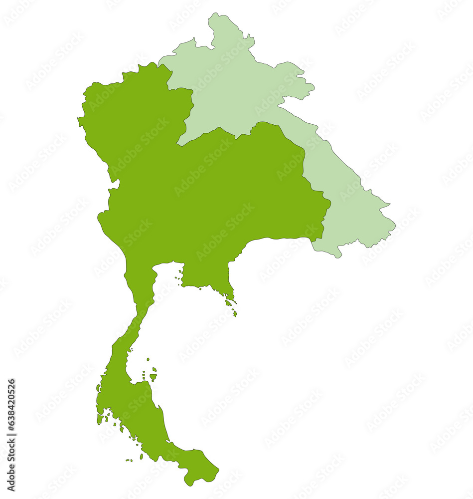 Map of Thailand and Laos. Map of border countries of Southeast Asia, Thailand and Laos.