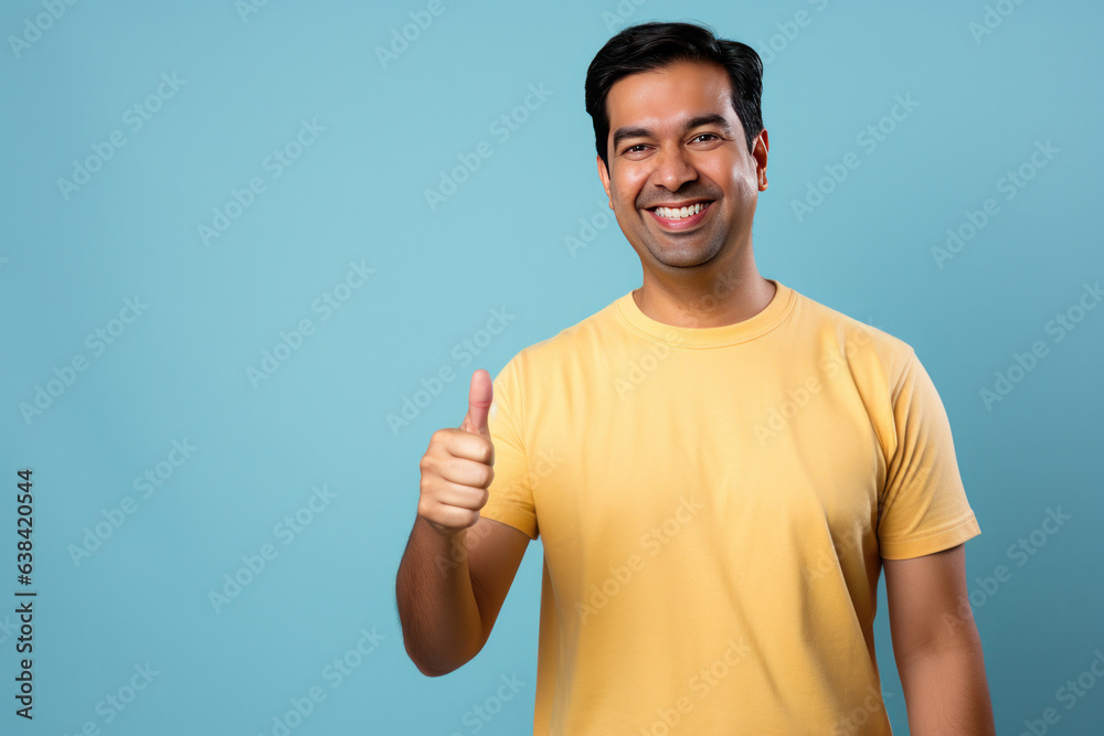Fototapeta premium Indian handsome man showing Ok sign with thumbs up for approval