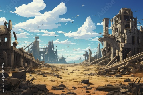 Ruined city anime visual novel game. Generate Ai
