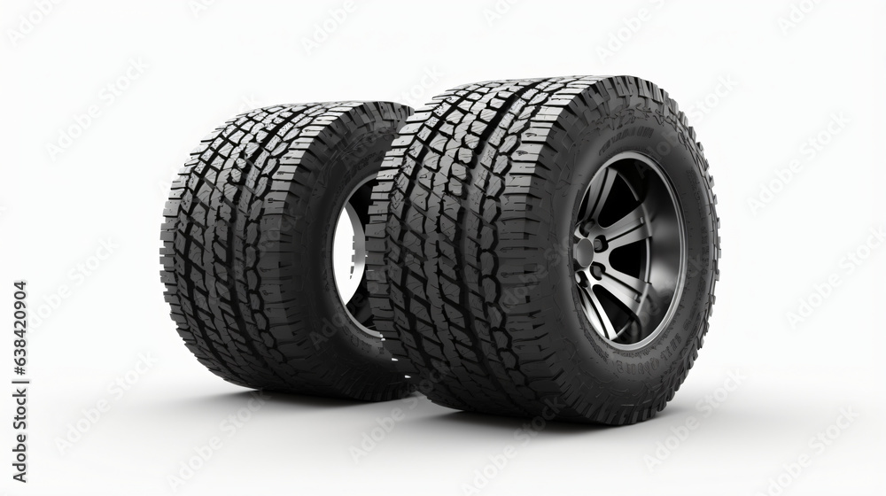 Set of Offroad tires on a white background. 3d illustration
