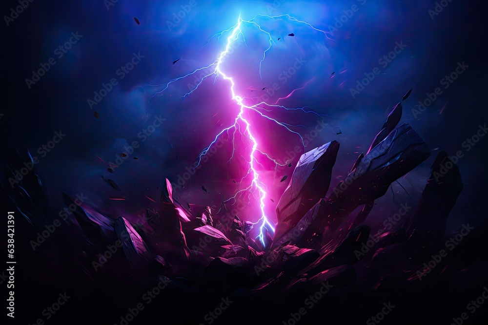 Purple lightning illustration on dark background. Generative AI - obrazy, fototapety, plakaty 