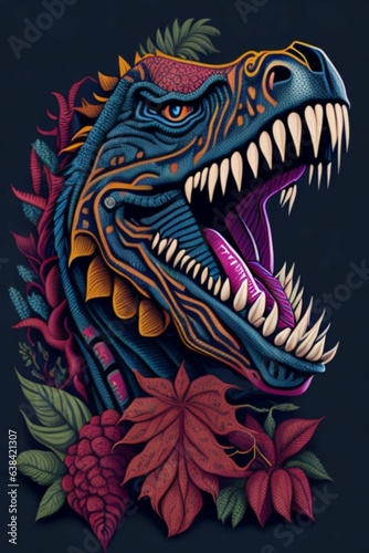 A detailed illustration of a Tyrannosaurus for a t-shirt design  wallpaper  and fashion