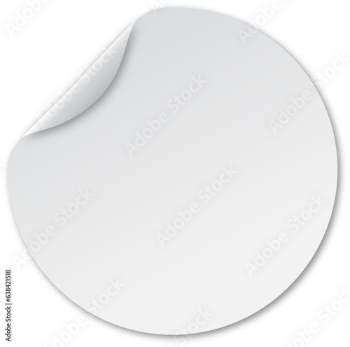 Realistic round sticky sticker with curved edges and a realistic drop shadow. Realistic sticker for your design on transparent background. Vector and PNG image	
