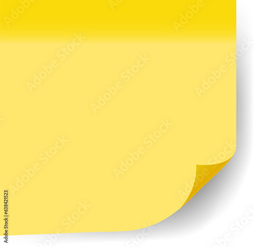 Realistic yellow sticker. Isolated note with shadow. Yellow paper sticker on transparent background. Vector and PNG image	