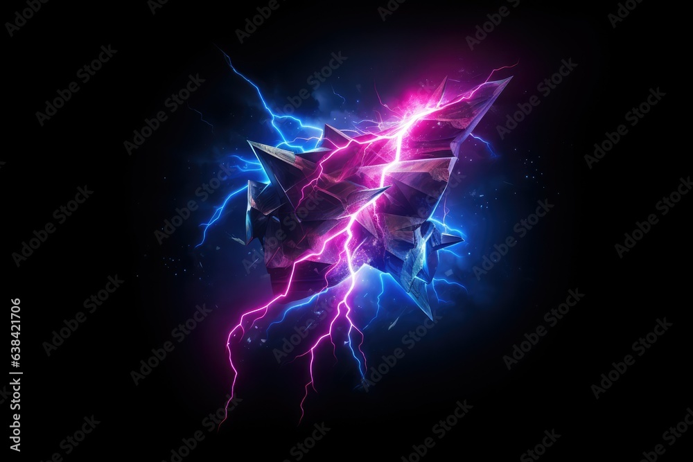 Purple lightning illustration on dark background. Generative AI