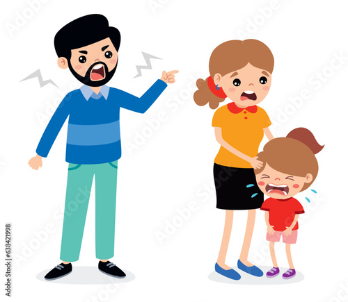 Cartoon Illustration Of Angry Family Quarreling