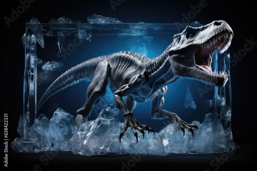 Digital illustration of frozen Tyrannosaurus rex, prehistoric animal. Generative AI © Deivison