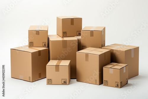 Cardboard boxes, white background, deliveries concept. Generative AI © Deivison