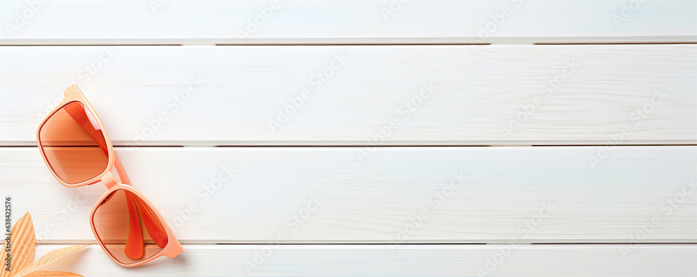Sunglasses or sun protection product on white wooden boards. Sunglasses or sun protection product on white wooden boards.